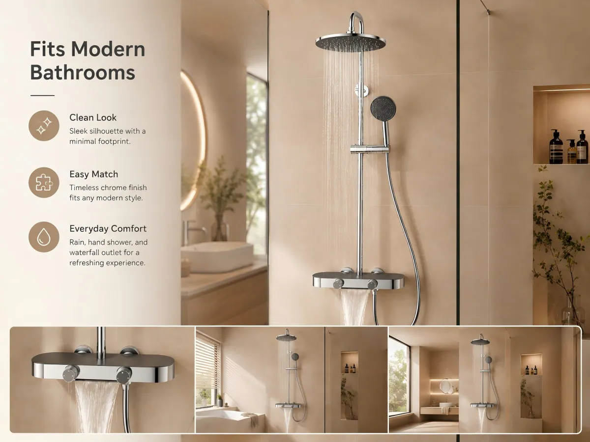 Three-function Wide Flow Shower Set integrated humanized practical design