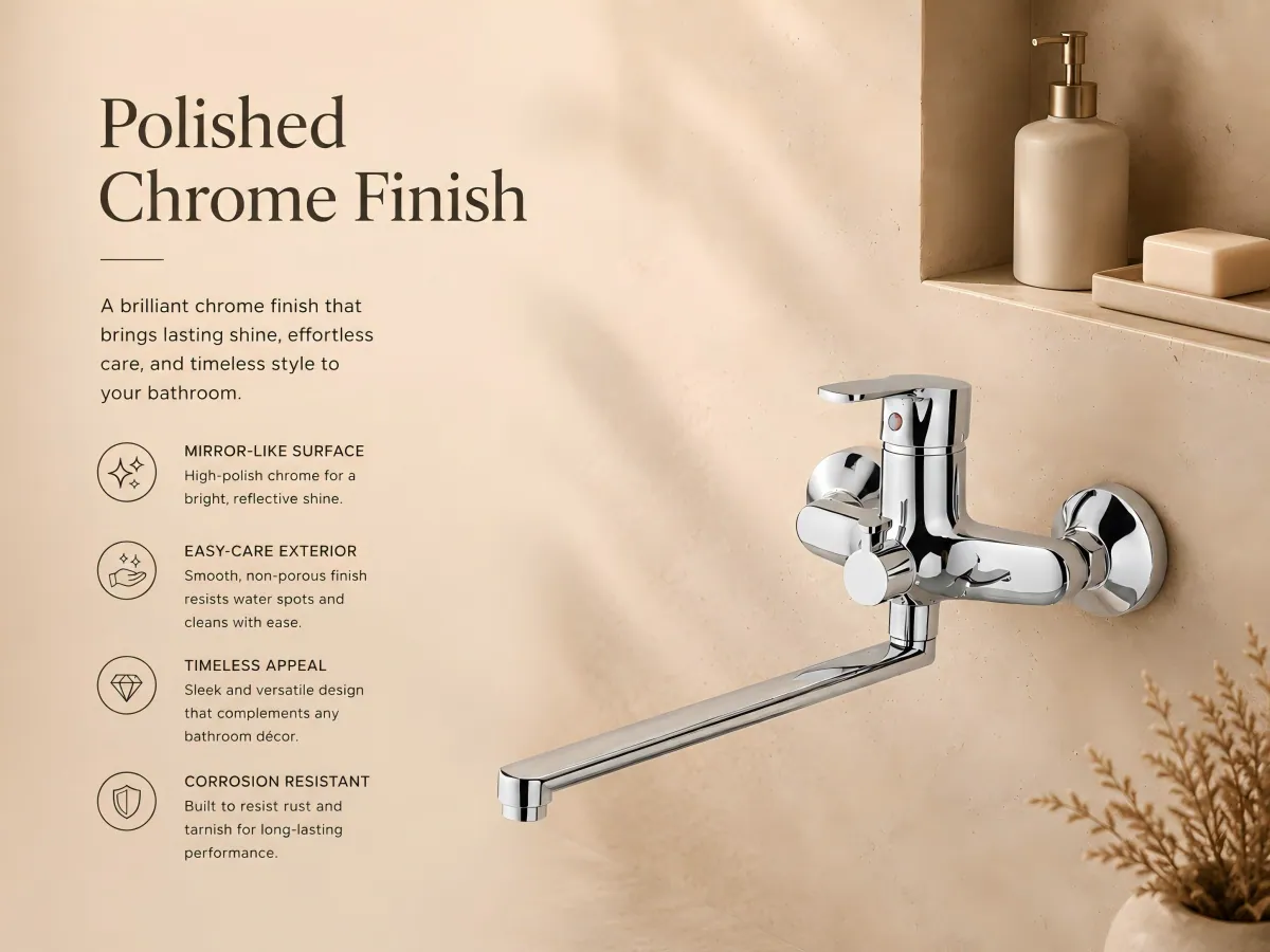 Three-Piece Bathtub Faucet clean wall-mounted design
