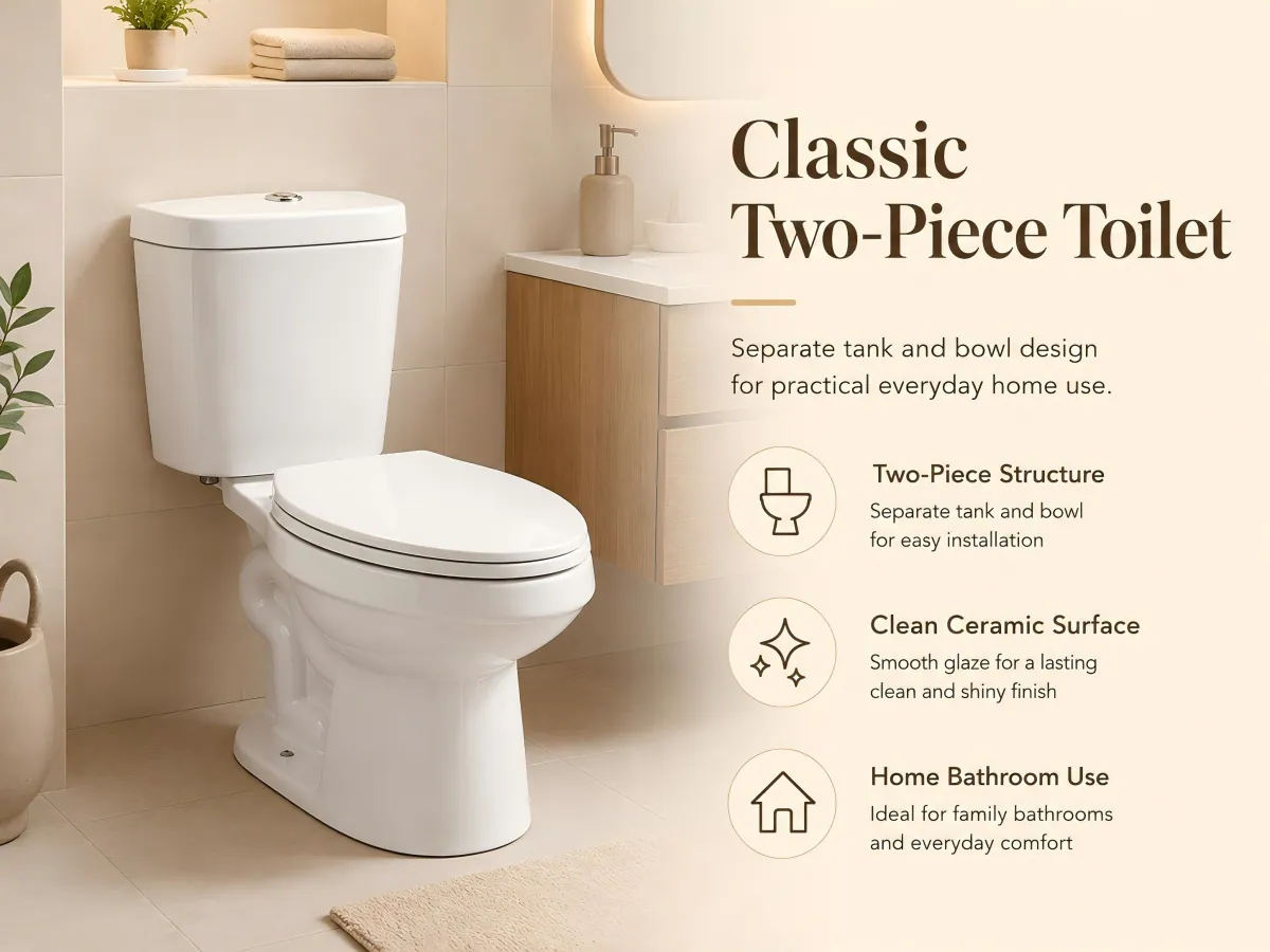 Top-Button Two-Piece Floor-Outlet Toilet separate bowl and cistern