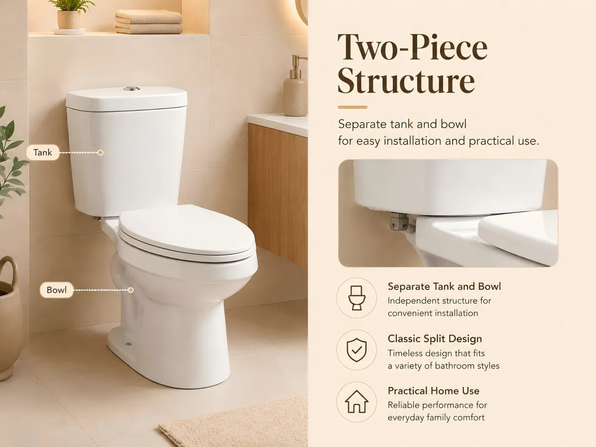 Top-Button Two-Piece Floor-Outlet Toilet top dual flush button