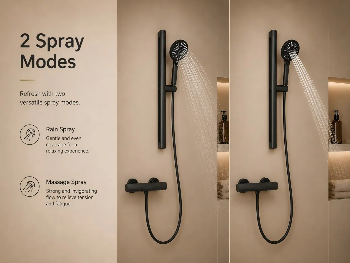 Two-function Shelf Shower Set wall-mounted adjustable bracket design