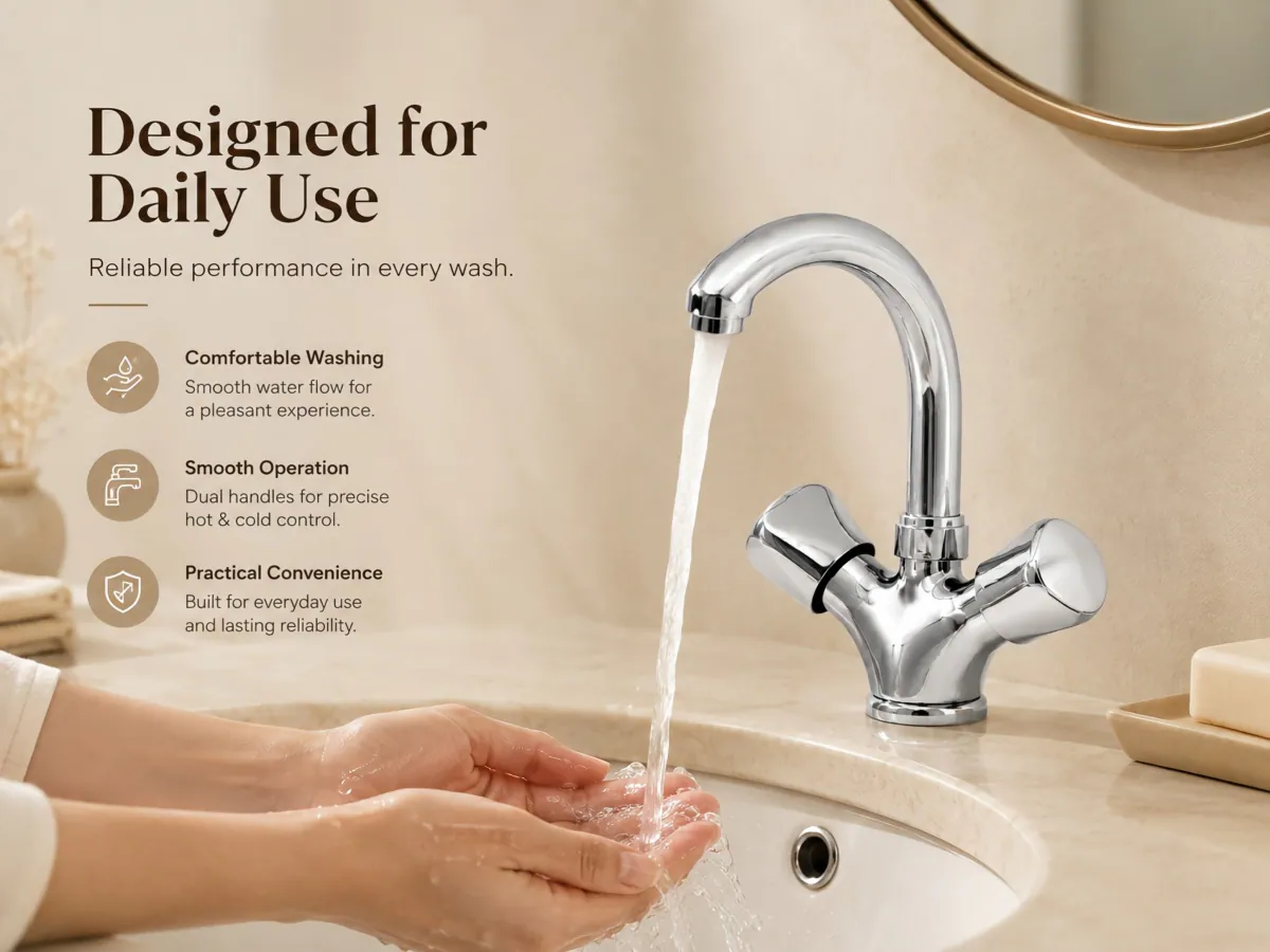 Two Handle Basin Mixer Faucet stable and low maintenance structure