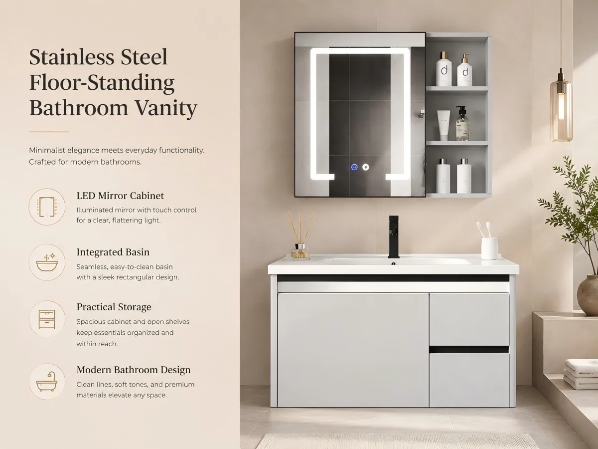 Wall-Mounted Aluminum and Stainless Steel Vanity Set mixed-metal cabinet build