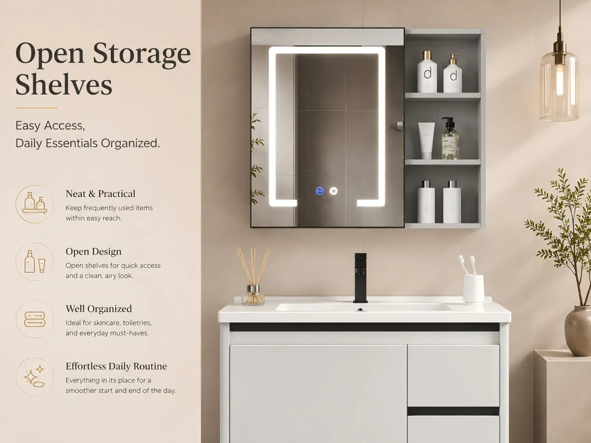 Wall-Mounted Aluminum and Stainless Steel Vanity Set open floor appearance