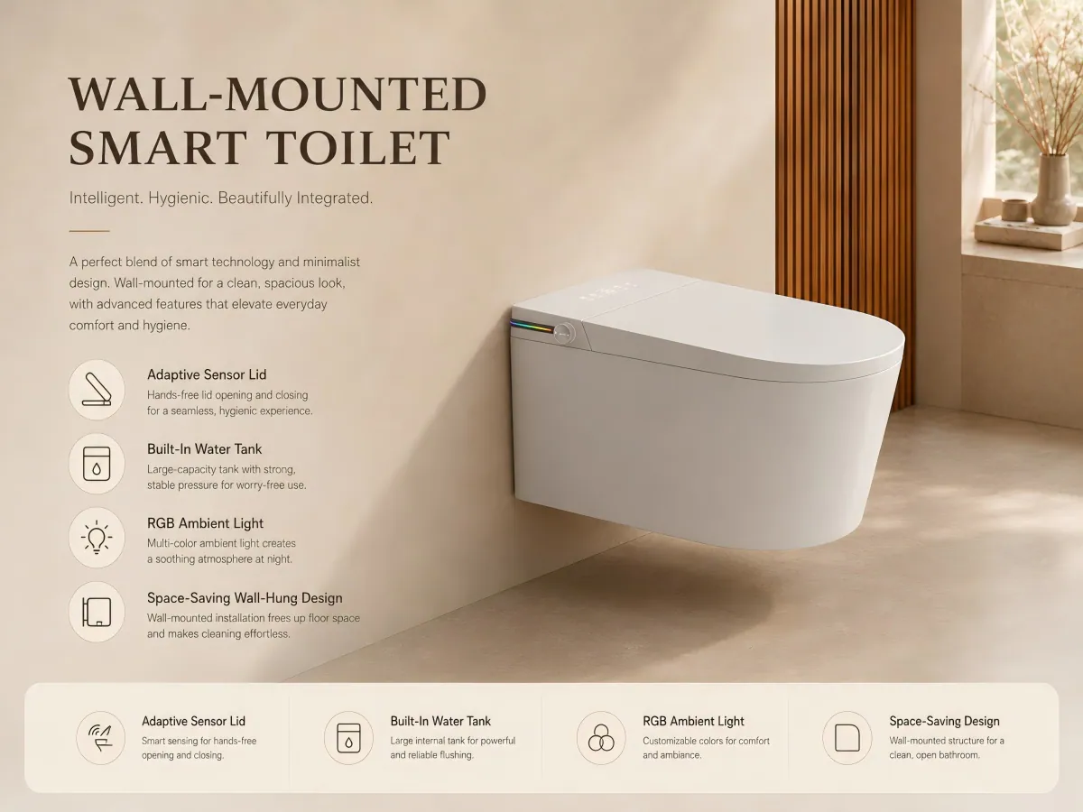 Wall-Mounted Instant-Heating Smart Toilet hands-free sensor lid