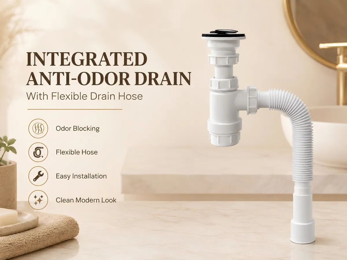 White Integrated Anti-Odor Basin Drain Set integrated anti-odor route