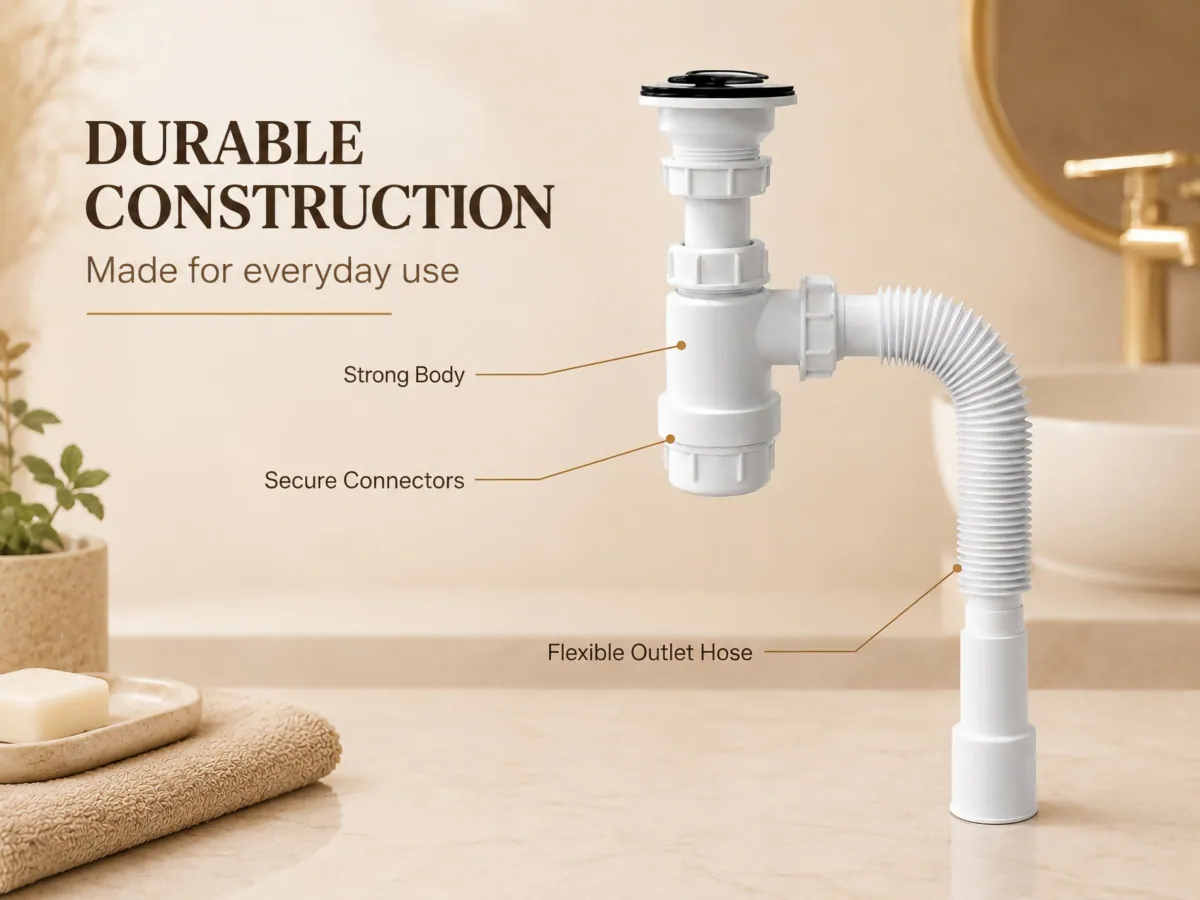 White Integrated Anti-Odor Basin Drain Set three-part package