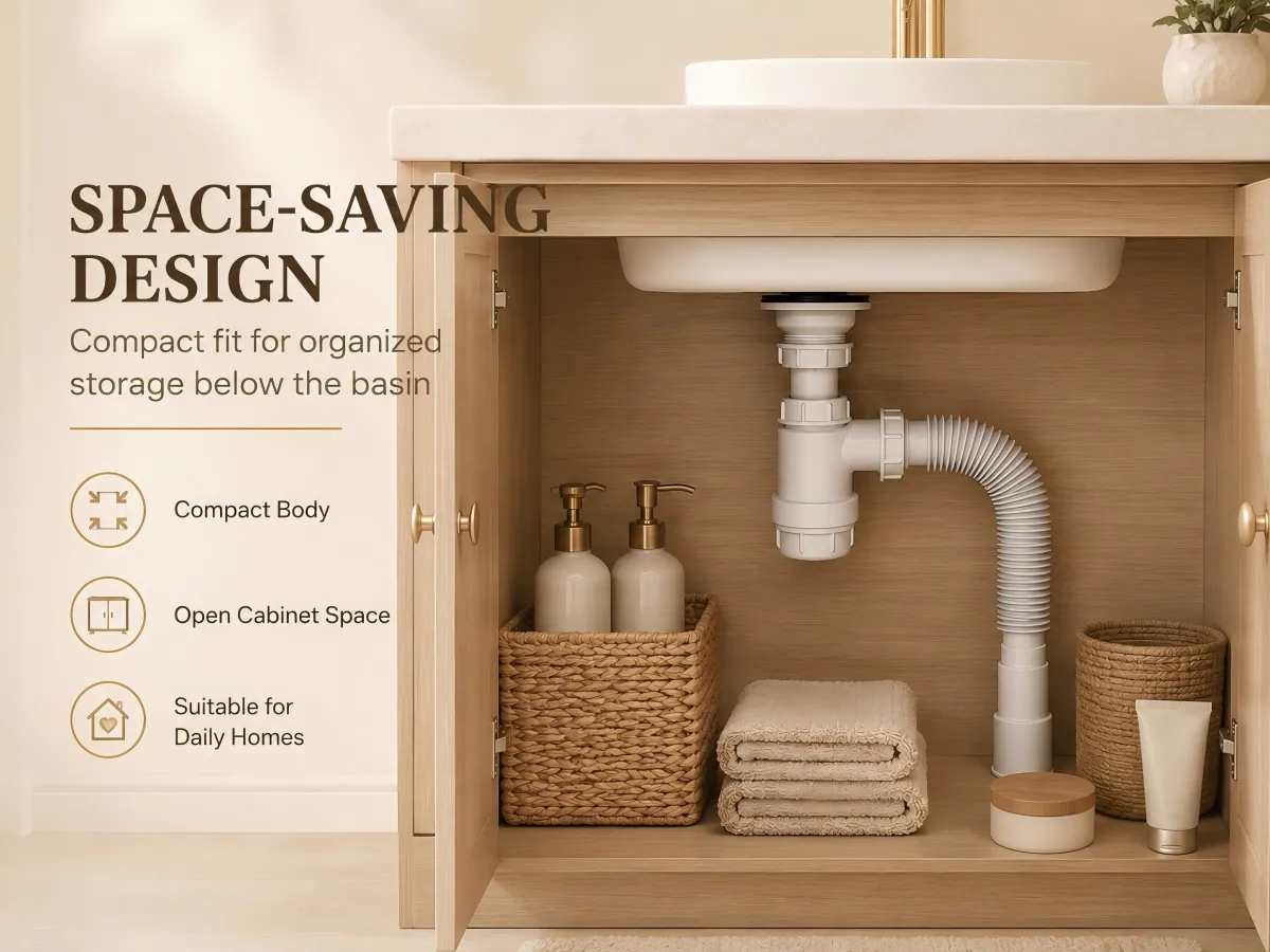White Integrated Anti-Odor Basin Drain Set two connection sizes